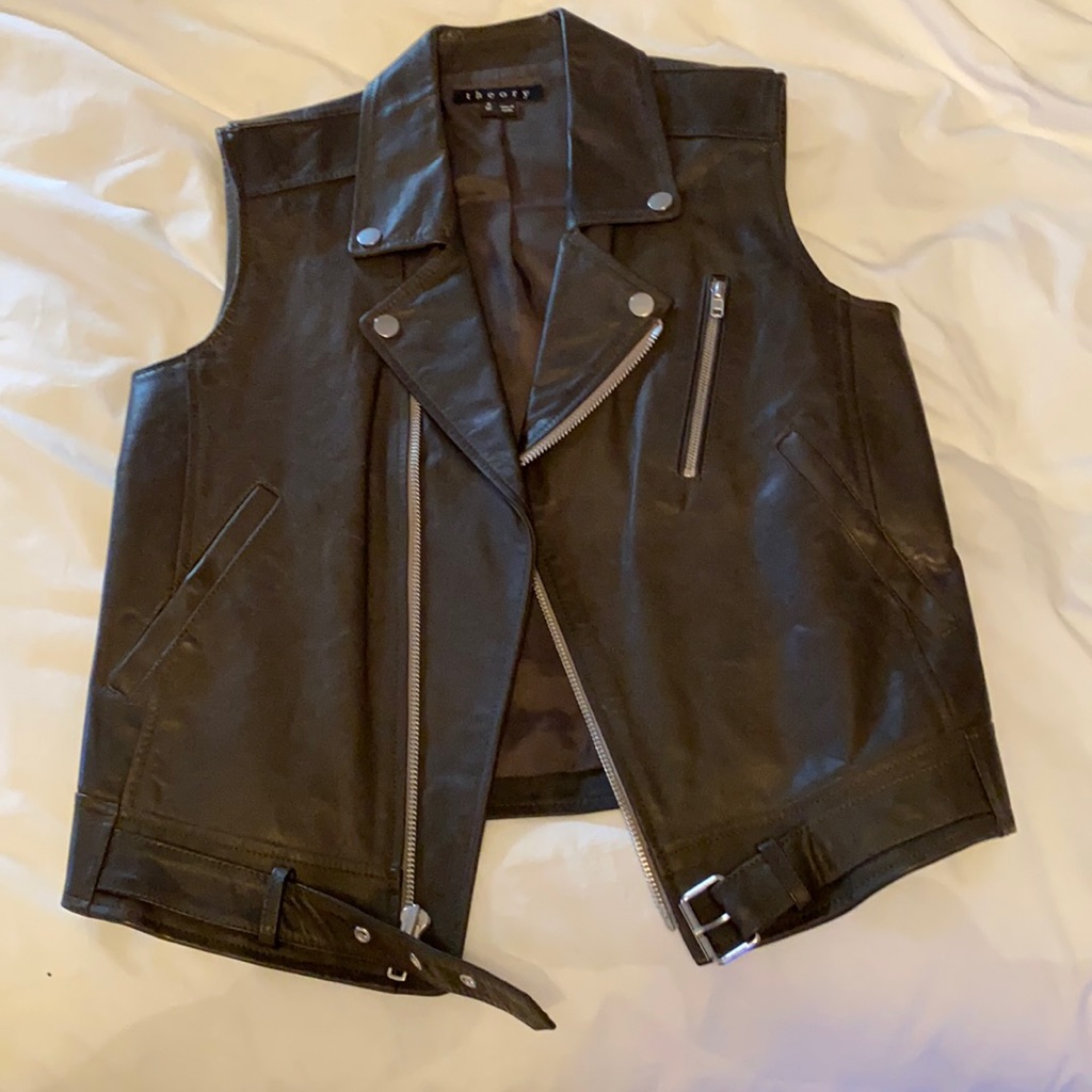 Theory Olive Moto Leather Vest